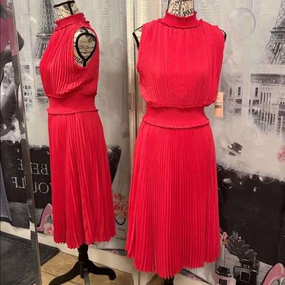 NWT Nanette Leopore Accordian Pleated Smocked Waist Dress - Picture 2 of 9